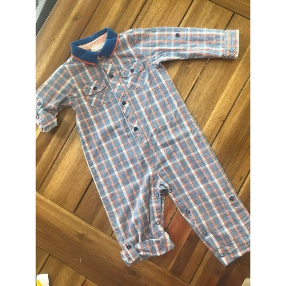 First Impression Baby Boys Adorable Blue White Orange 1 Piece Romper 18 Months - Picture 1 of 10